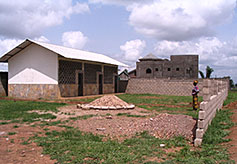  The wall is constructed with cement blocks