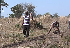 Men dig the trenches for church's foundation by hand