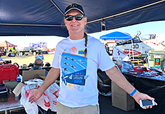 Dave models a commemorative t-shirt