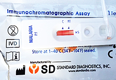 Blood and solution are combined in a test strip